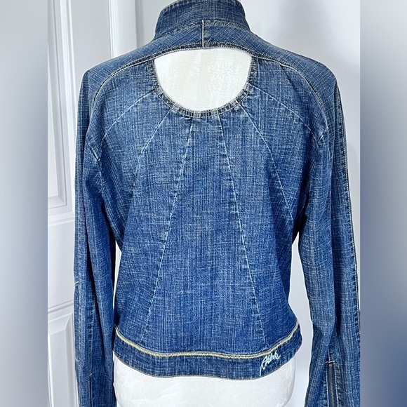AKADEMIKS AKDMKS Y2K DENIM JACKET APPROX SZ L OPENING ON BACK POCKETS BLING - Picture 4 of 8